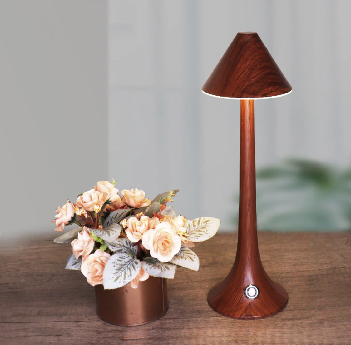 GlowWood - Elegante kabellose LED Holz-Tischlampe mit integriertem Akku