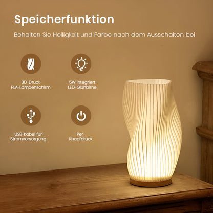 DreamWave - Moderne cremefarbene 3D-Wellenlampe mit elegantem Holzsockel
