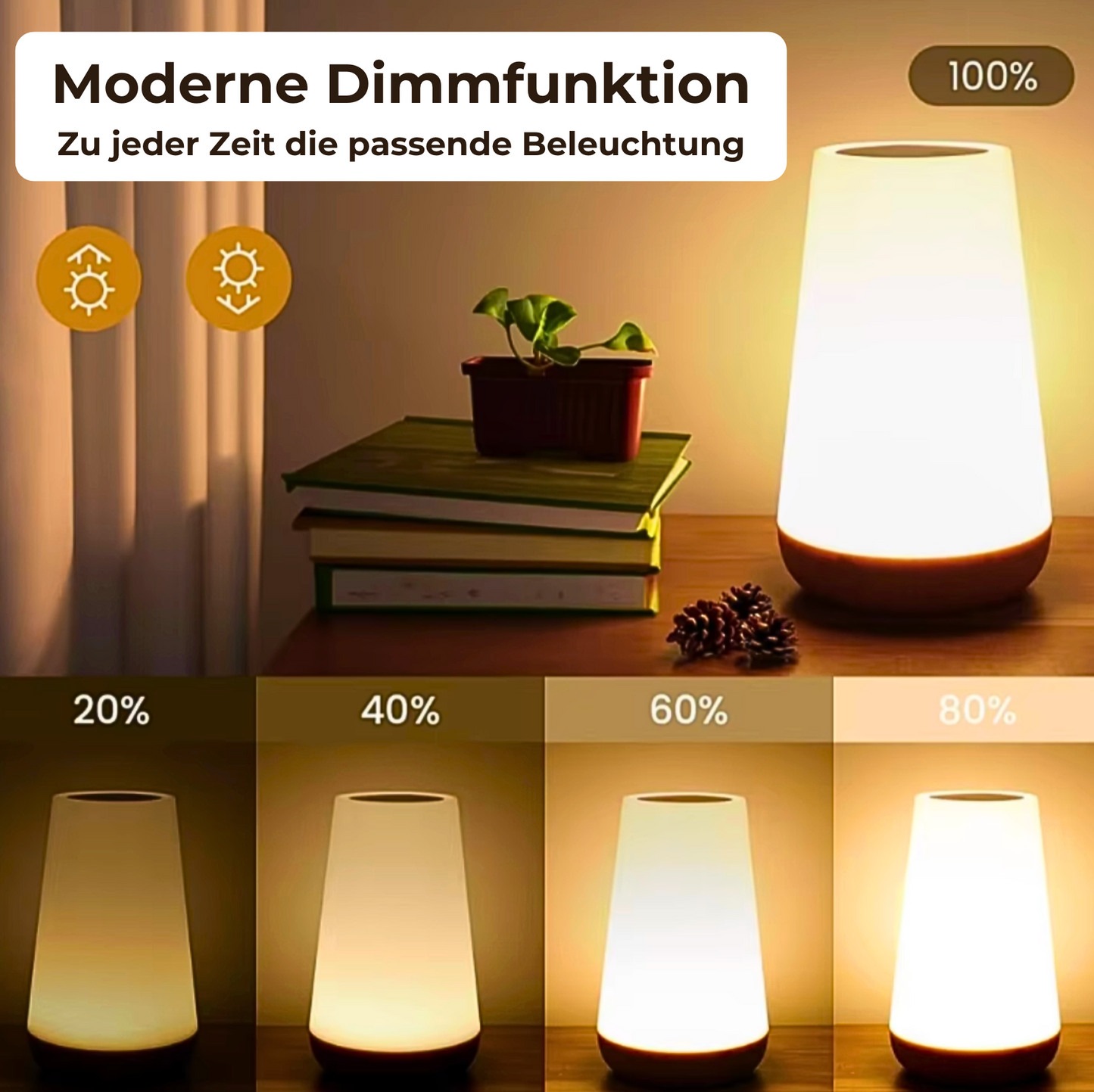 LumiSleep - USB Wiederaufladbare Kabellose Nachttischlampe mit Dimmbar Touch (Inklusive 13 Farben + Fernbedienung)
