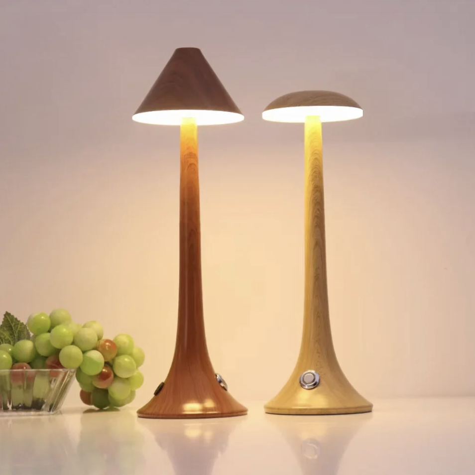 GlowWood - Elegante kabellose LED Holz-Tischlampe mit integriertem Akku