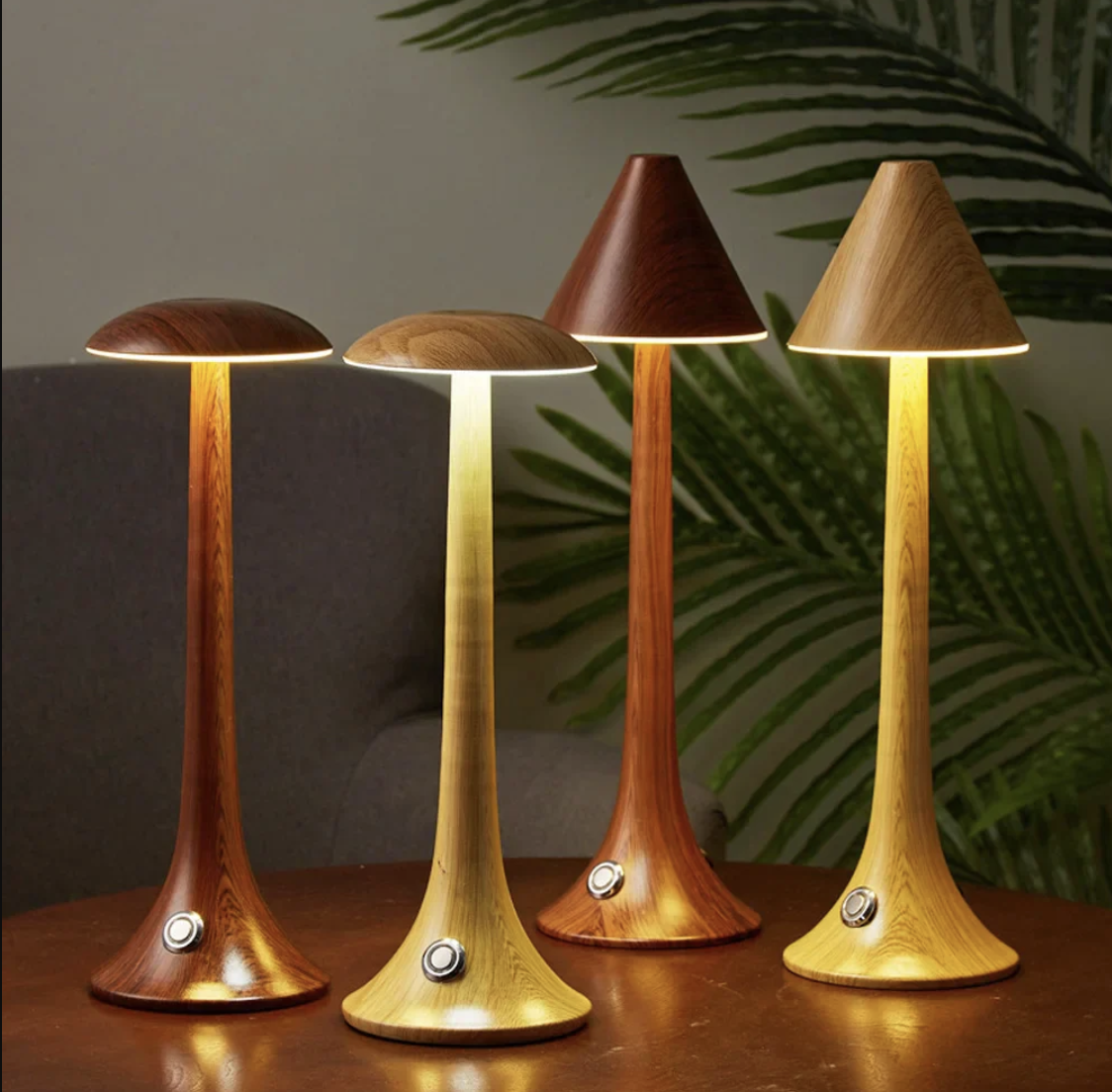 GlowWood - Elegante kabellose LED Holz-Tischlampe mit integriertem Akku