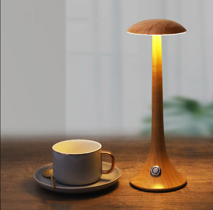GlowWood - Elegante kabellose LED Holz-Tischlampe mit integriertem Akku
