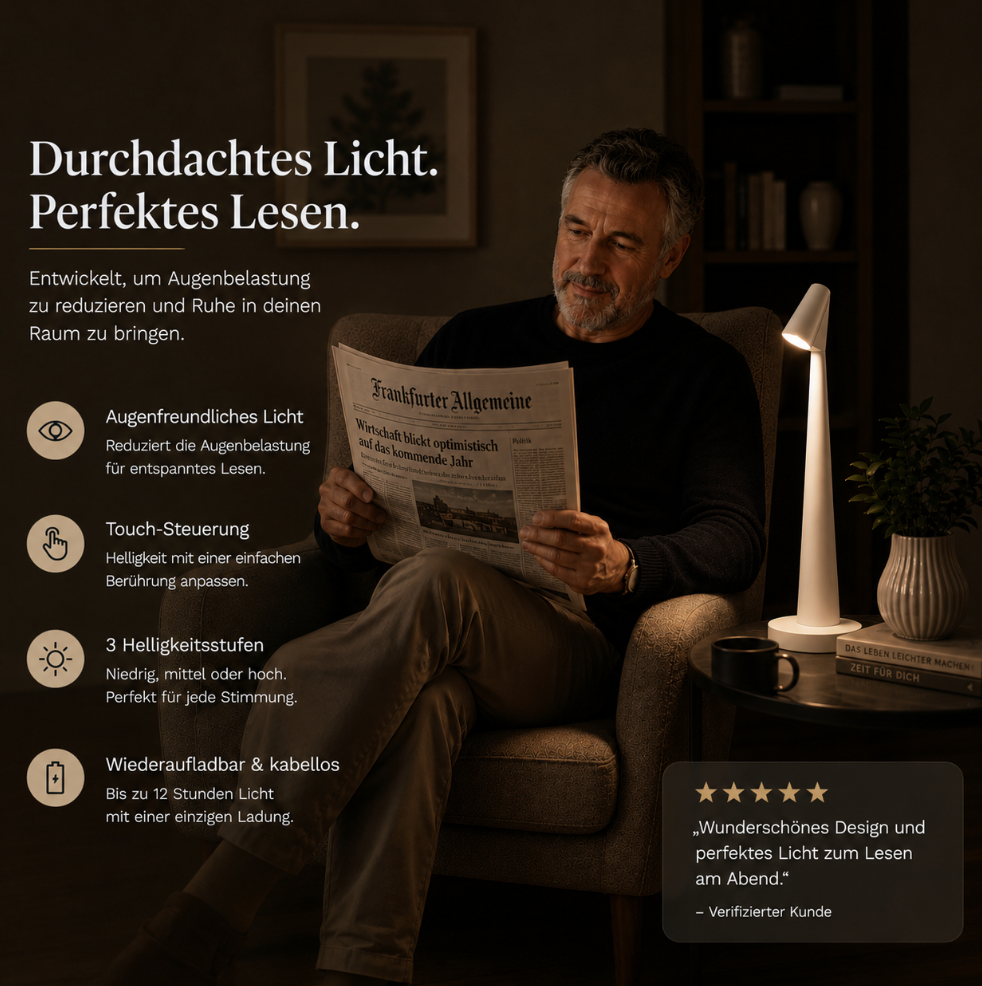 Kabellose Tischlampe mit Akku 'NordicLicht' - USB Akku Tischlampe ohne Kabel