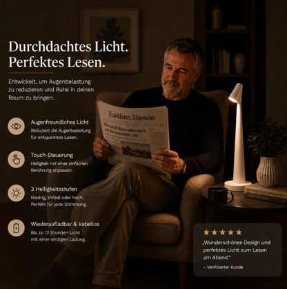 Kabellose Tischlampe mit Akku 'NordicLicht' - USB Akku Tischlampe ohne Kabel