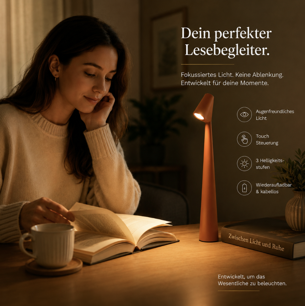 Kabellose USB Akku Nachttischlampe 'NordicEleganz' - USB Akku Tischlampe ohne Kabel