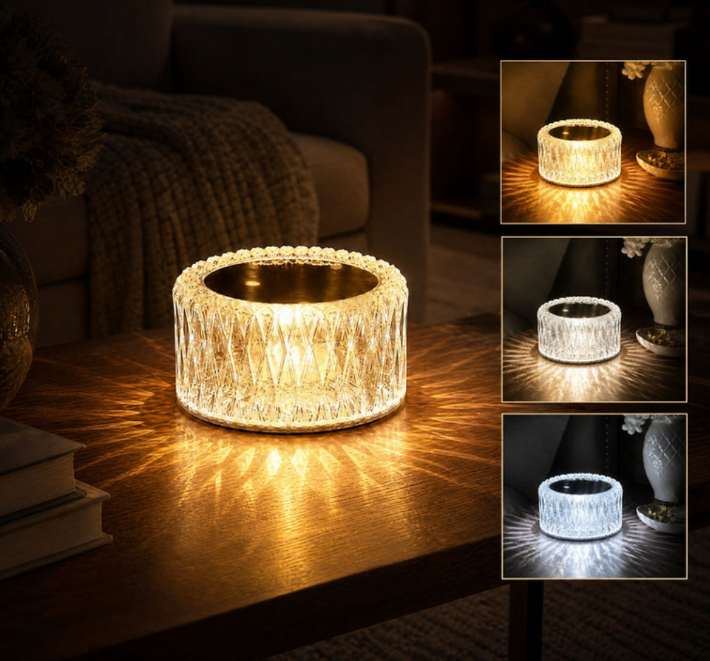LED Kristalllampe Diamant – USB Akku Tischlampe mit 3 Lichtfarben
