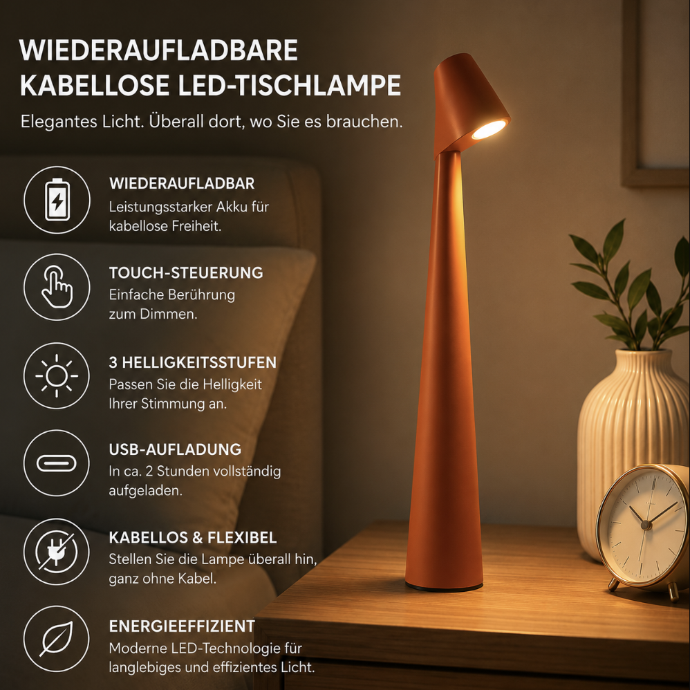 Kabellose Tischlampe mit Akku 'NordicLicht' - USB Akku Tischlampe ohne Kabel