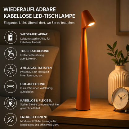Kabellose Tischlampe mit Akku 'NordicLicht' - USB Akku Tischlampe ohne Kabel